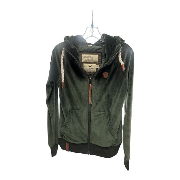 Naketano Tops - NAKETANO Women's Velour Jumper Small Polyester Stretch Hooded Green Pullover